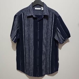 Cubavera Dark Blue Striped Casual Shirt